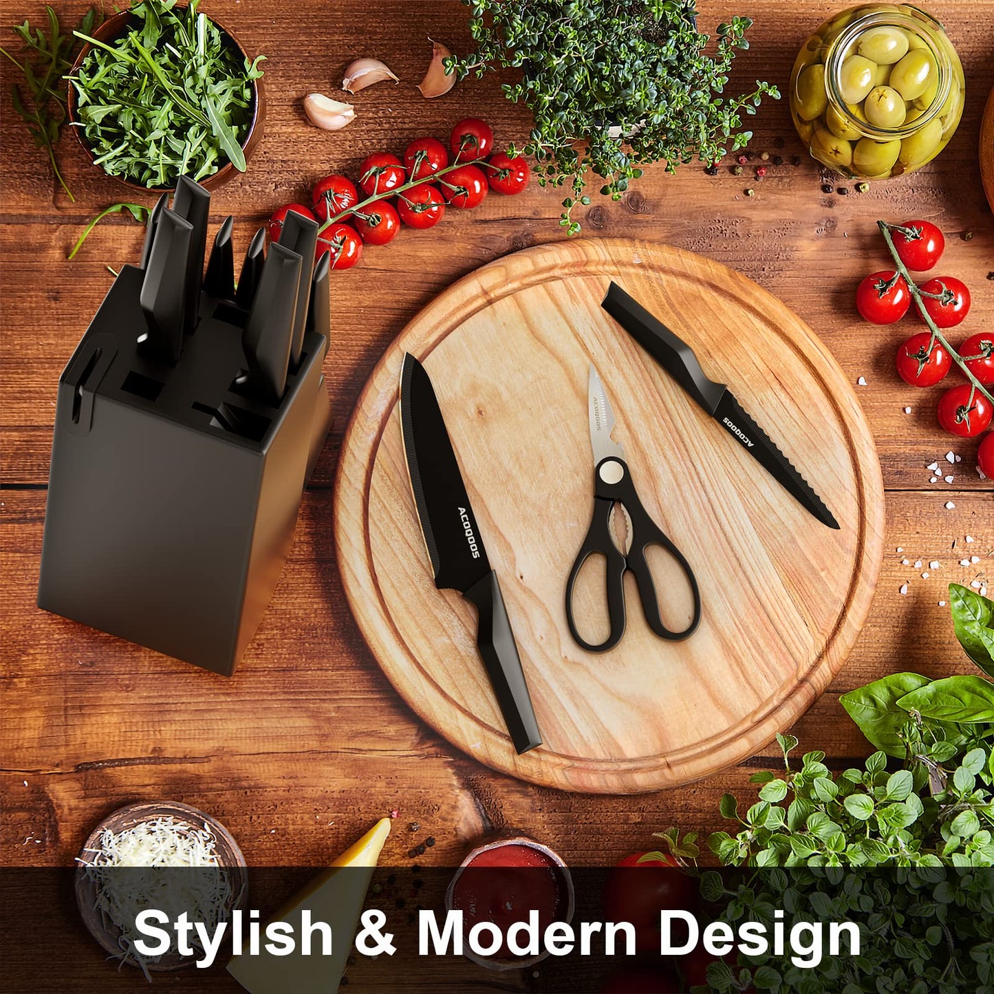 - Knife Set with Block | 14 Piece with Built-in Sharpener | Kitchen Knives for Chopping -