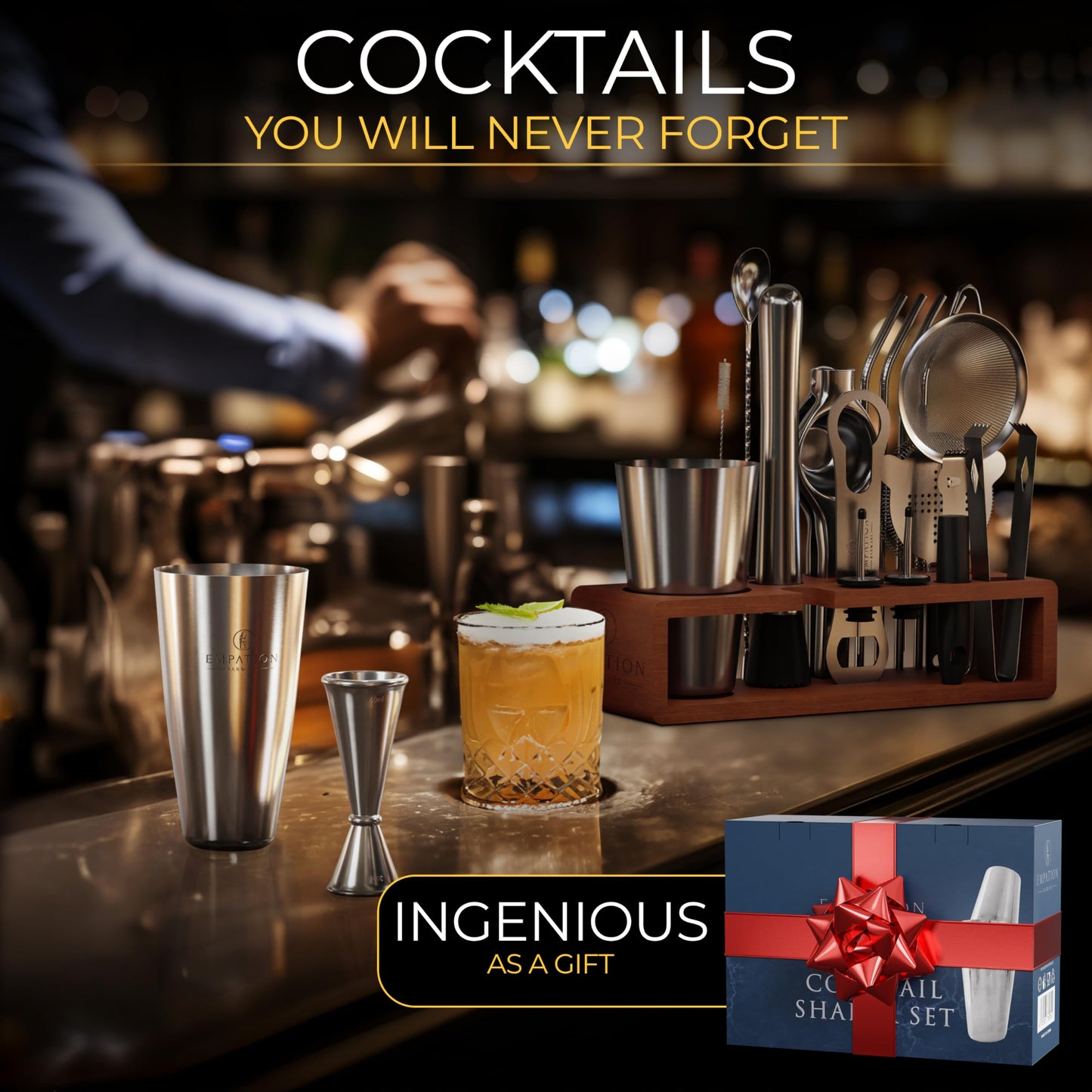 - EMPATION Cocktail Making Kit | 825ml Cocktail Shaker | 18 Piece Cocktail Set -