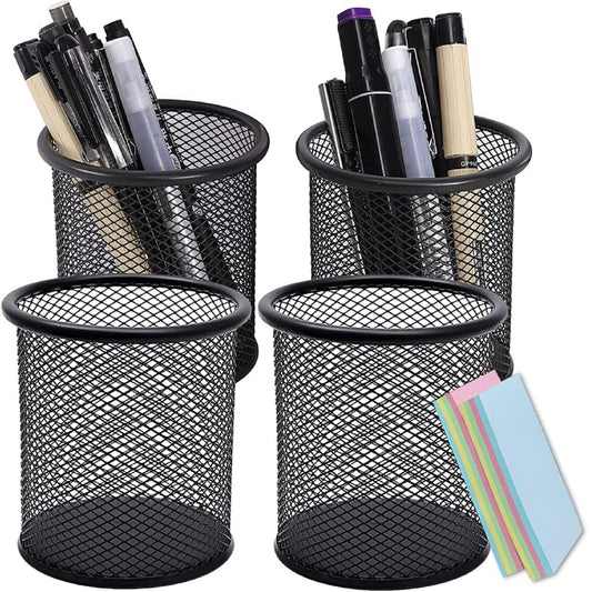 DARUITE 4 Pack Pen Pot, Pen Holder, Mesh Pencil Holder, Metal Pen Pots for Desk, Desk Pen Holder, Pencil Pot for Office, Home, Classroom (Black)