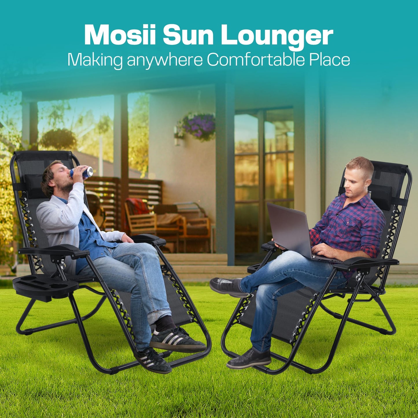 - Mosii Sun Loungers For Garden Chairs Set of 2 | Heavy Duty Zero Gravity Chairs -