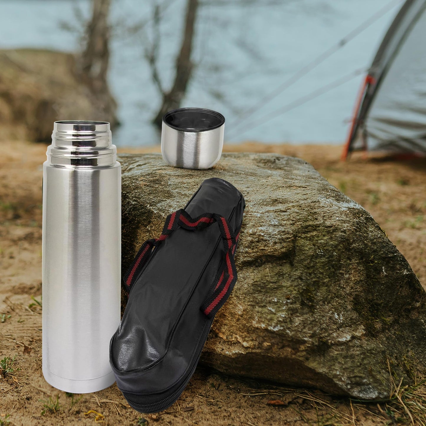 1L Stainless Steel Flask - Keeps Drinks Hot & Cold, with Carry Case, Vacuum Insulated Thermos, Perfect for Sports, Outdoor, Hiking, Travel, Office, Leakproof Lid Serves As A Cup, 1000ml