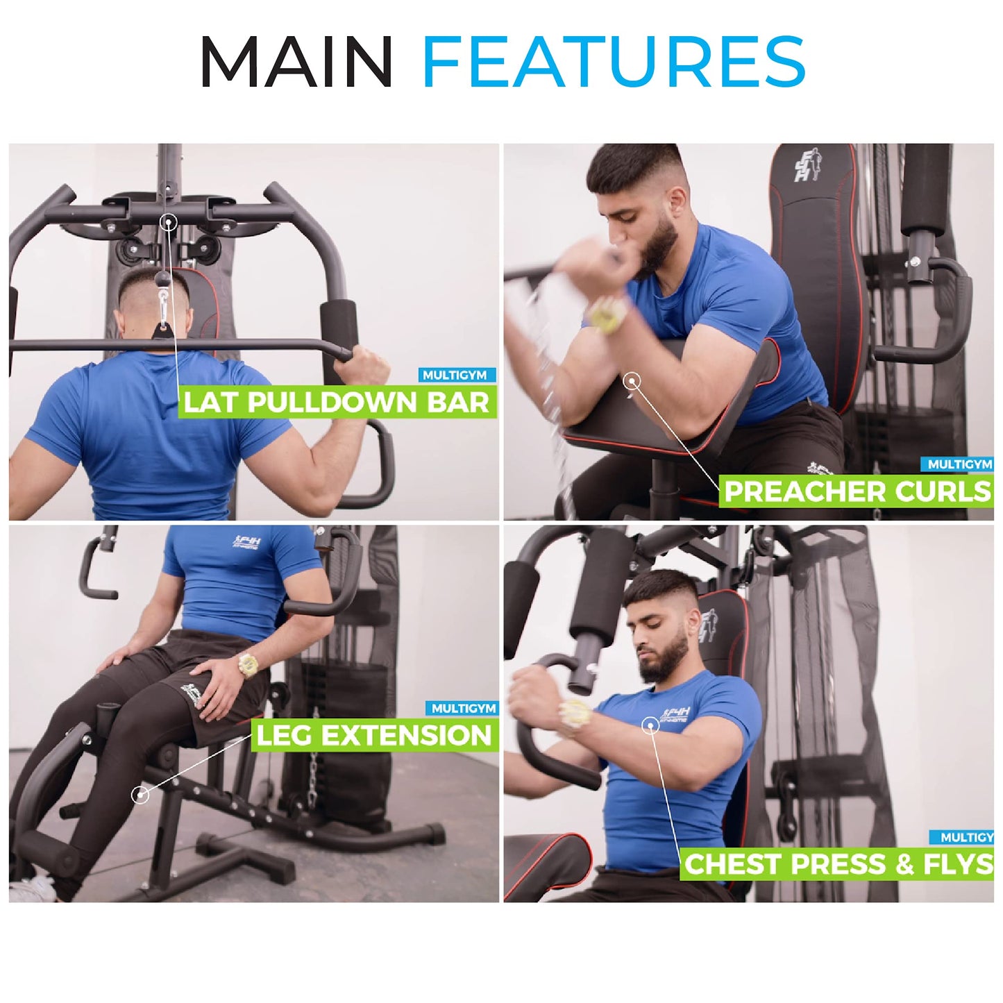 - Fit4home All in One Multi Gym | 68KG Weight Stack Chest Press | Lat Pulldown | Leg Extension Compact Slimline Single Station Multigym -