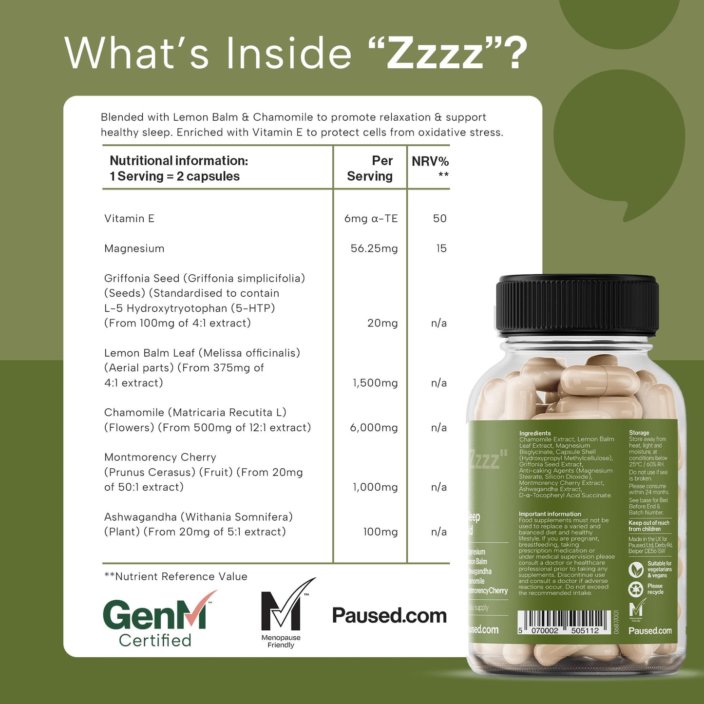 - Paused Sleep Aid Supplement - 60 Capsules | 1 Month Supply Sleep Support | Vegan & Gluten-Free -