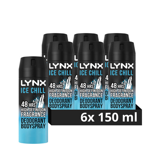 - Lynx Ice Chill Aerosol Bodyspray | 48 hours of odour-busting | 6x 150 ml -