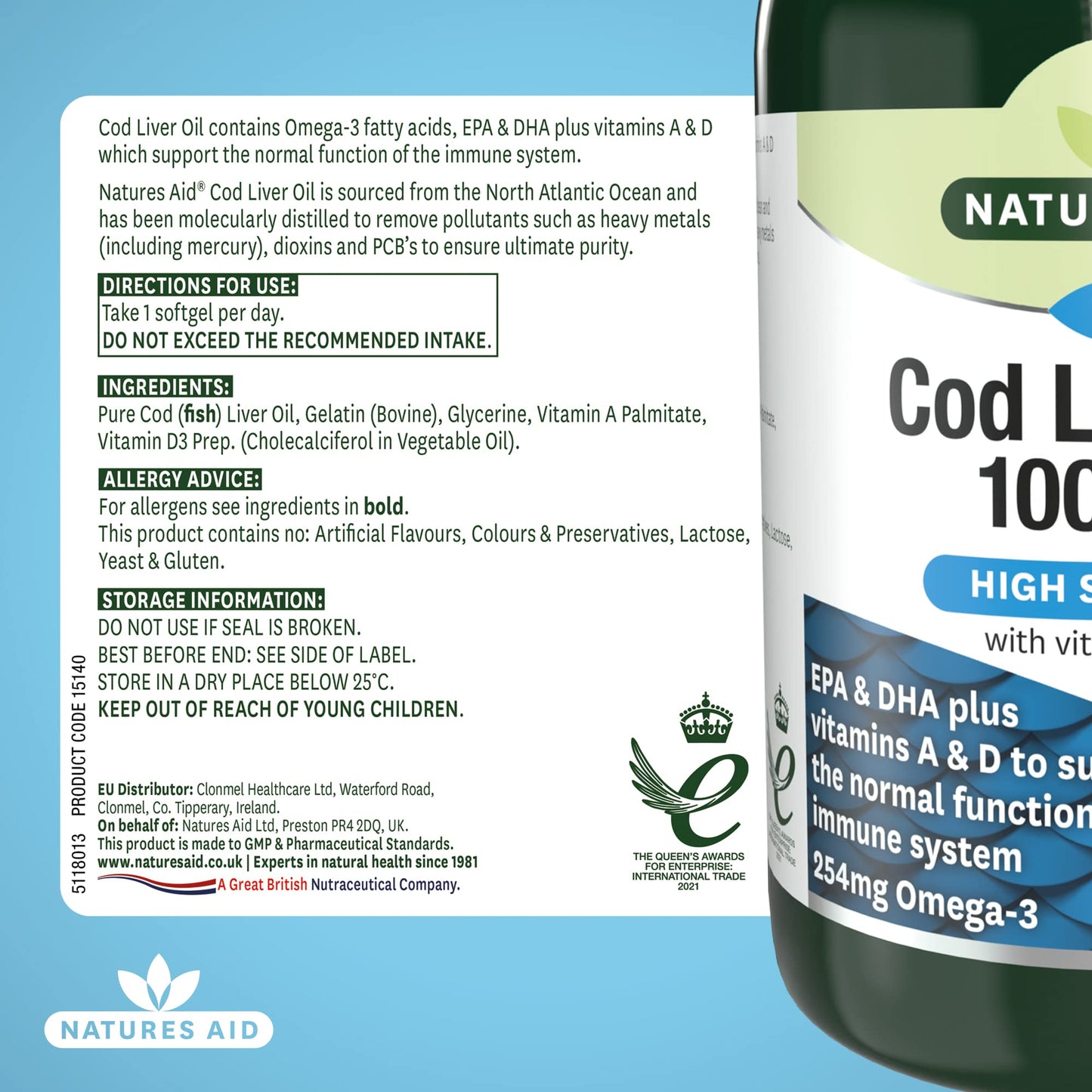 - Natures Aid Cod Liver Oil | With Vitamins A and D for Normal Function of the Immune System -