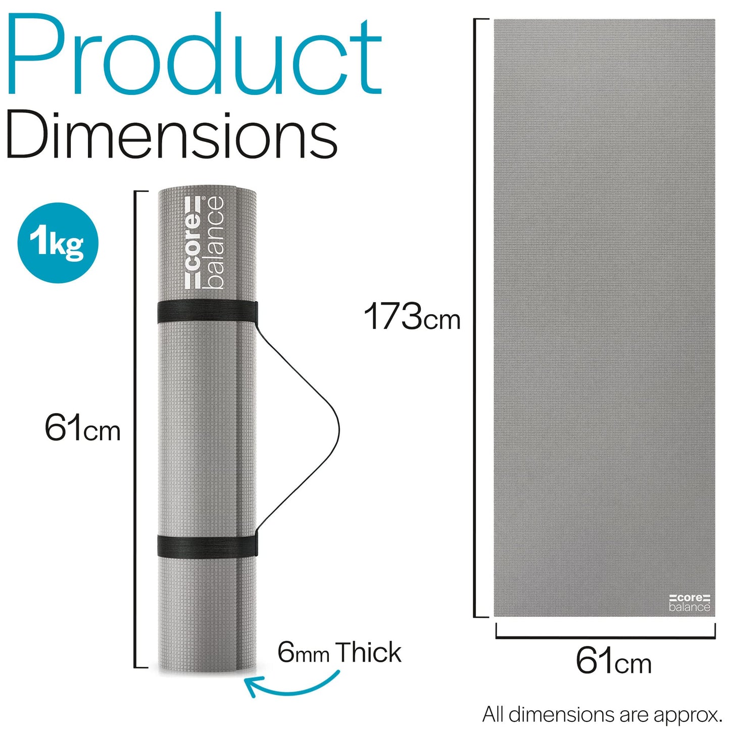 Core Balance Yoga Mat With Strap 6mm Thick Non Slip Foam For Home Exercise (Grey)