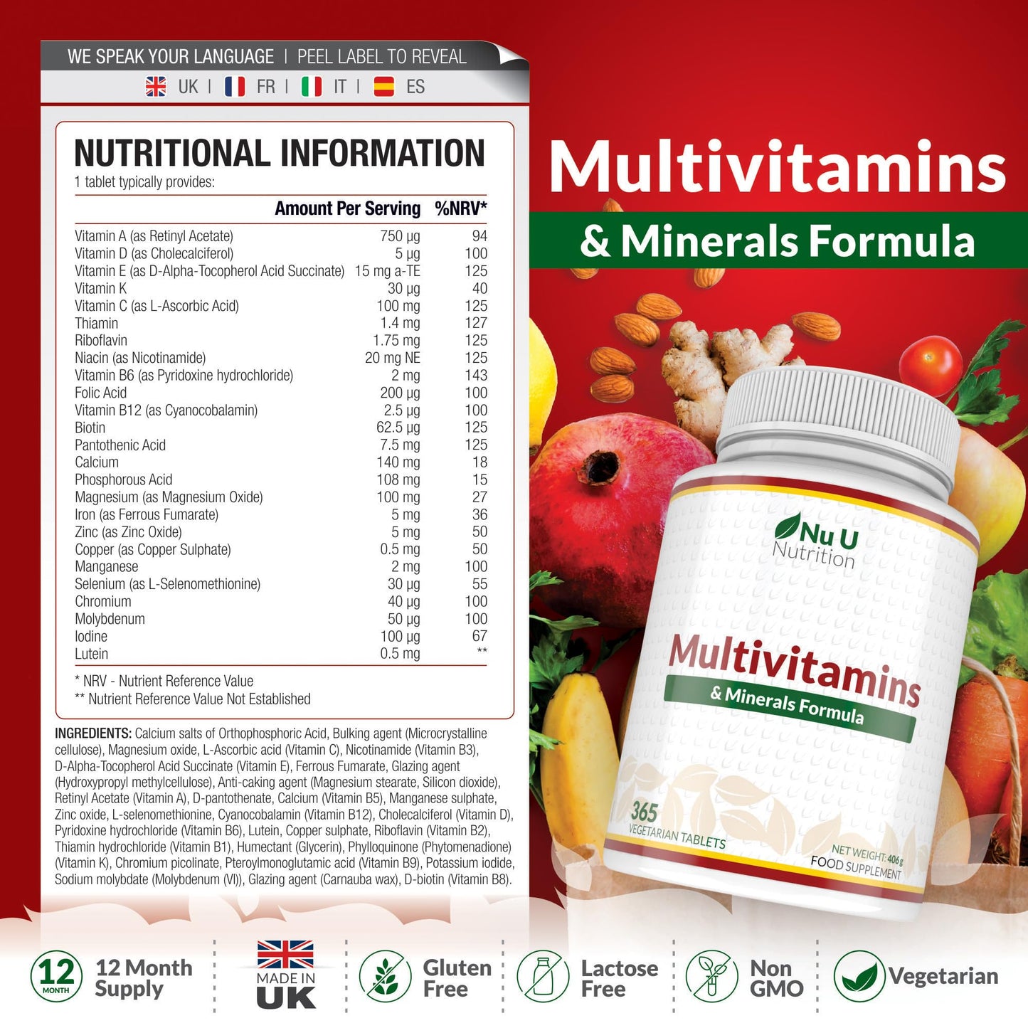 - Multivitamin Tablets | 365 Tablets | 1 Year Supply -