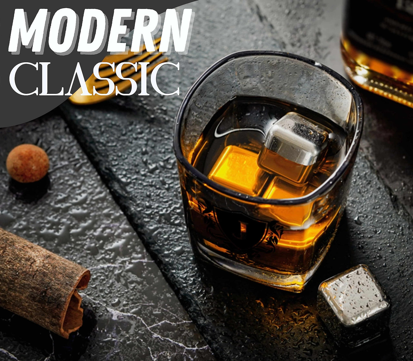 - Whisky Gifts for Men, Personalized Initial Whiskey Glass with Whiskey Stones for Dad