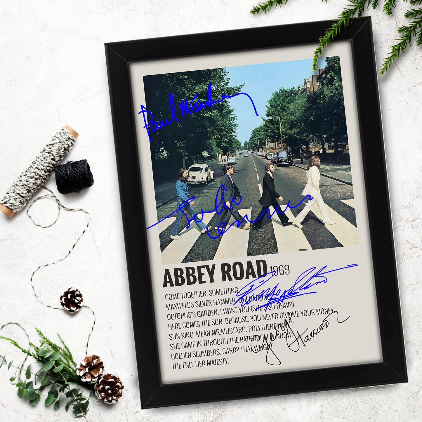 Beatles Abbey Road Poster Autographed Album Cover Signed Poster - Wall Art Print Display, Fan Merchandise Gift, Decor for Studio, Office, Home (Unframed, A4 (12x8" - 30x21cm))