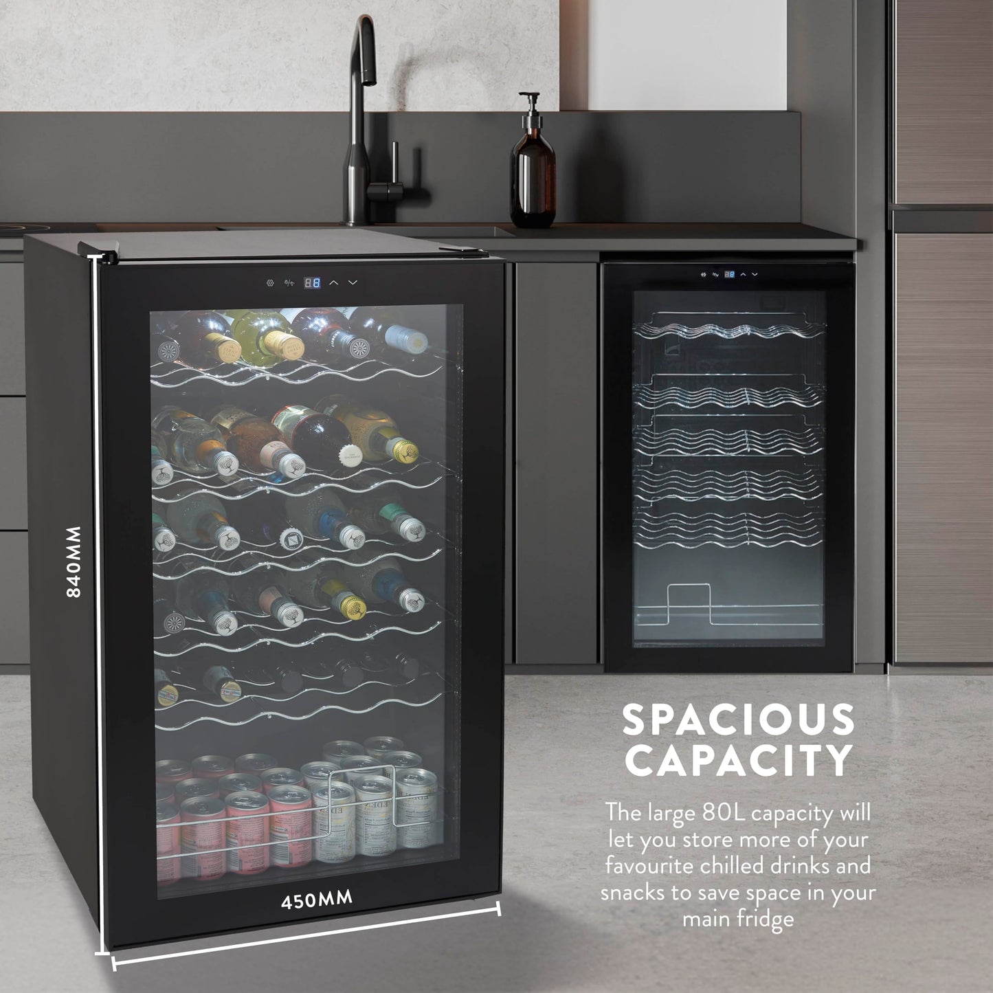 - Swan 34 Bottle Wine Cooler with Reversible Door | LED Display | 80L | Black -