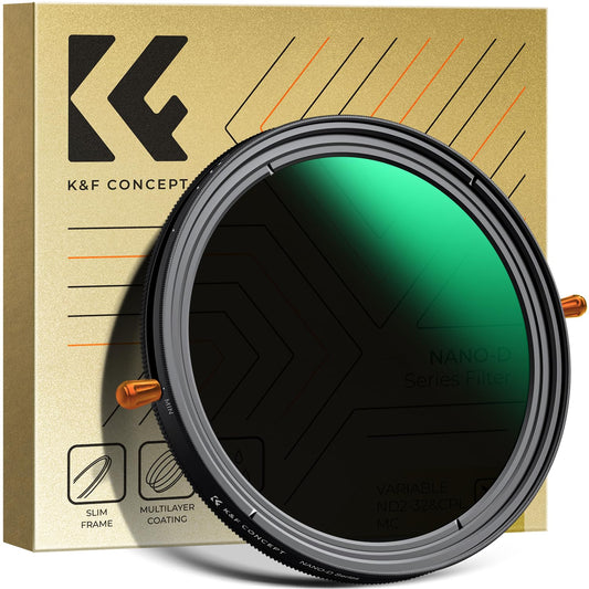 - K&F Concept 52mm Versatile ND2-32 & CPL Filter | Variable ND Polarizing | 24-layer Coating | Waterproof 5 stop ND Polarizer Optical Glass -