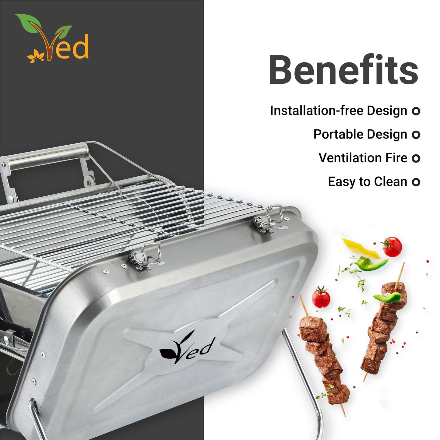 - Ved Portable Folding Picnic and Camping BBQ, Silver -