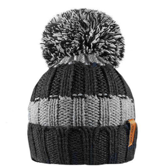 - RockJock R80 Kids | Ribbed Striped Thermal Insulating Bobble Hat -