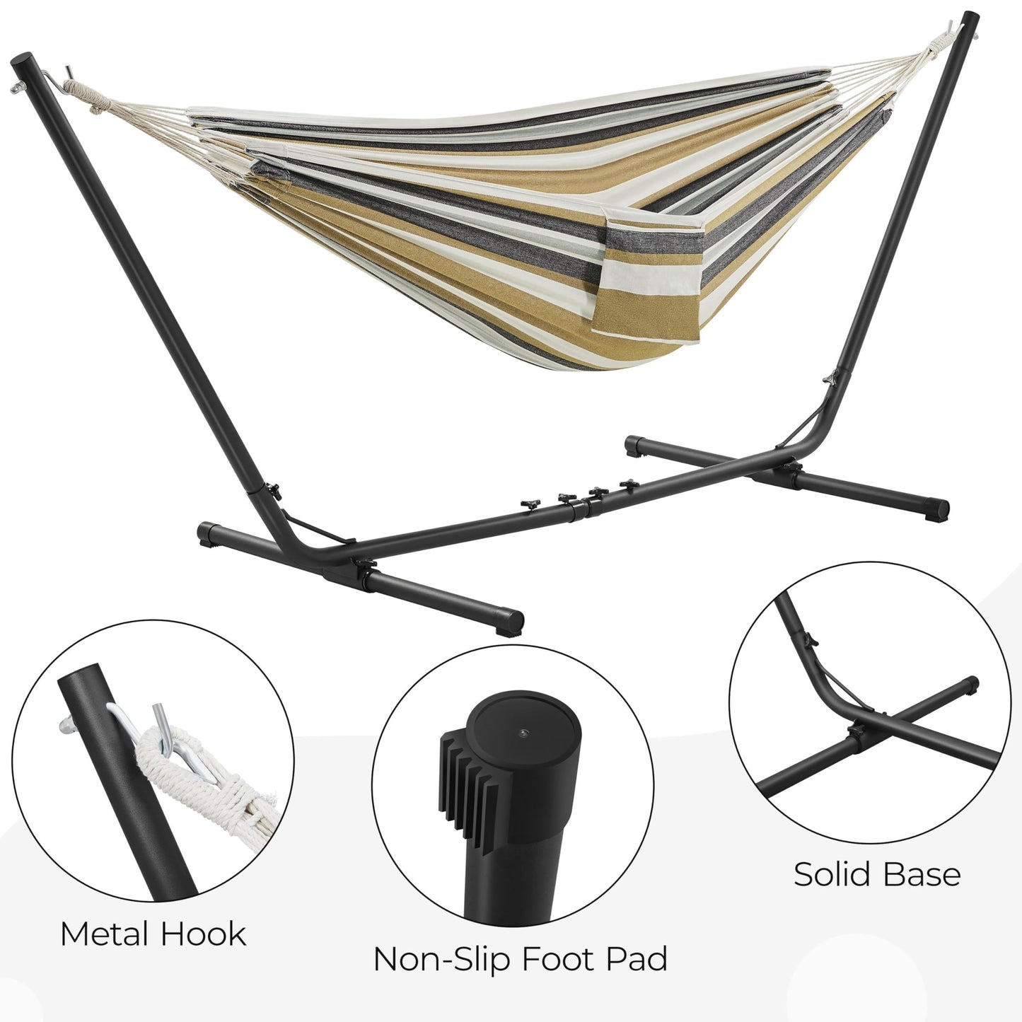 - Yaheetech Hammock with Stand Set, 2-seater Cotton Hammock with Adjustable Metal Frame.