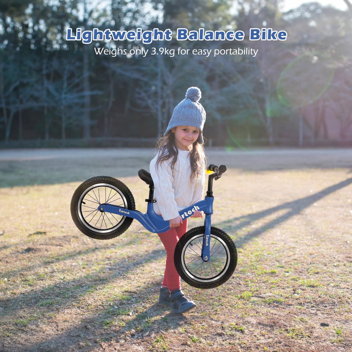 14" Balance Bike for Boys and Girls, Air Tires with Magnesium Alloy Frame, Lightweight No Pedal Kids' Bike for 3-6 Years Old, Training Bike with Adjustable Handlebar and Seat (Bule)