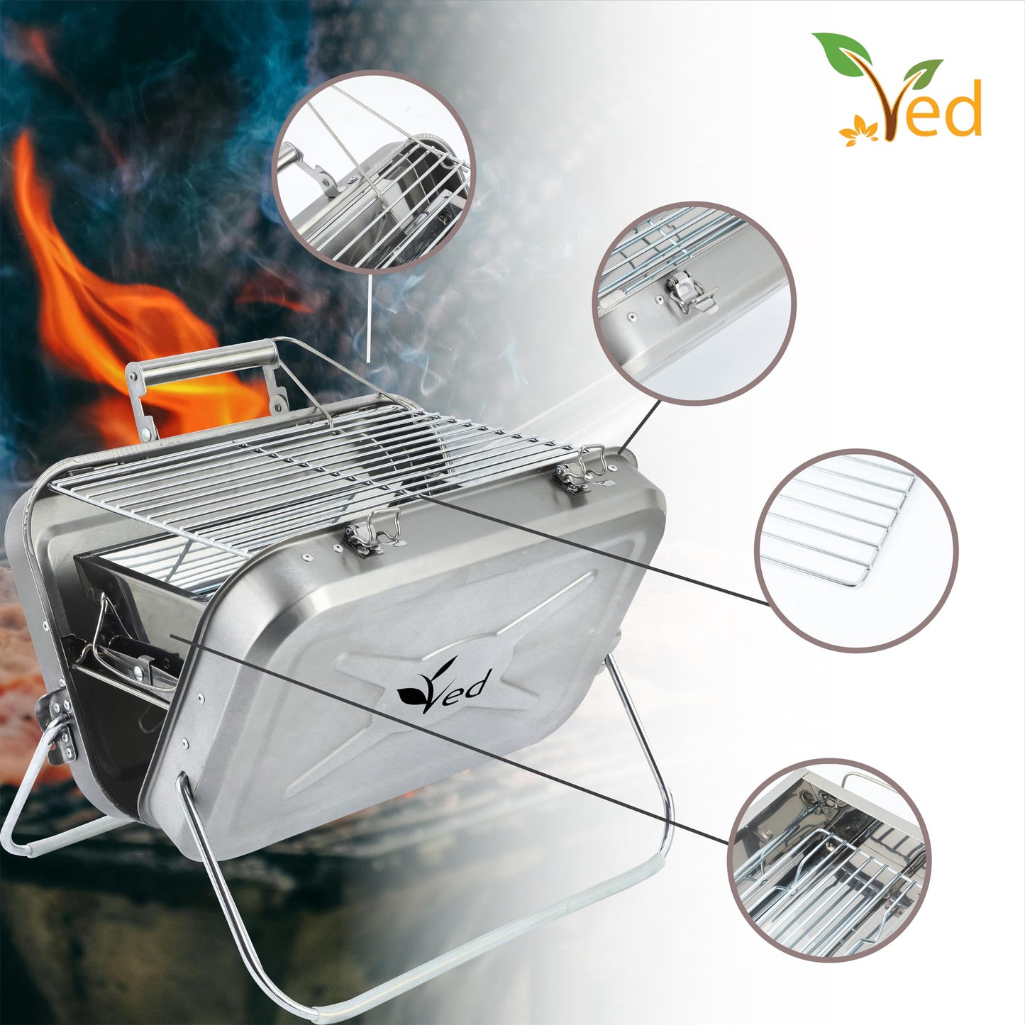 - Ved Portable Folding Picnic and Camping BBQ, Silver -