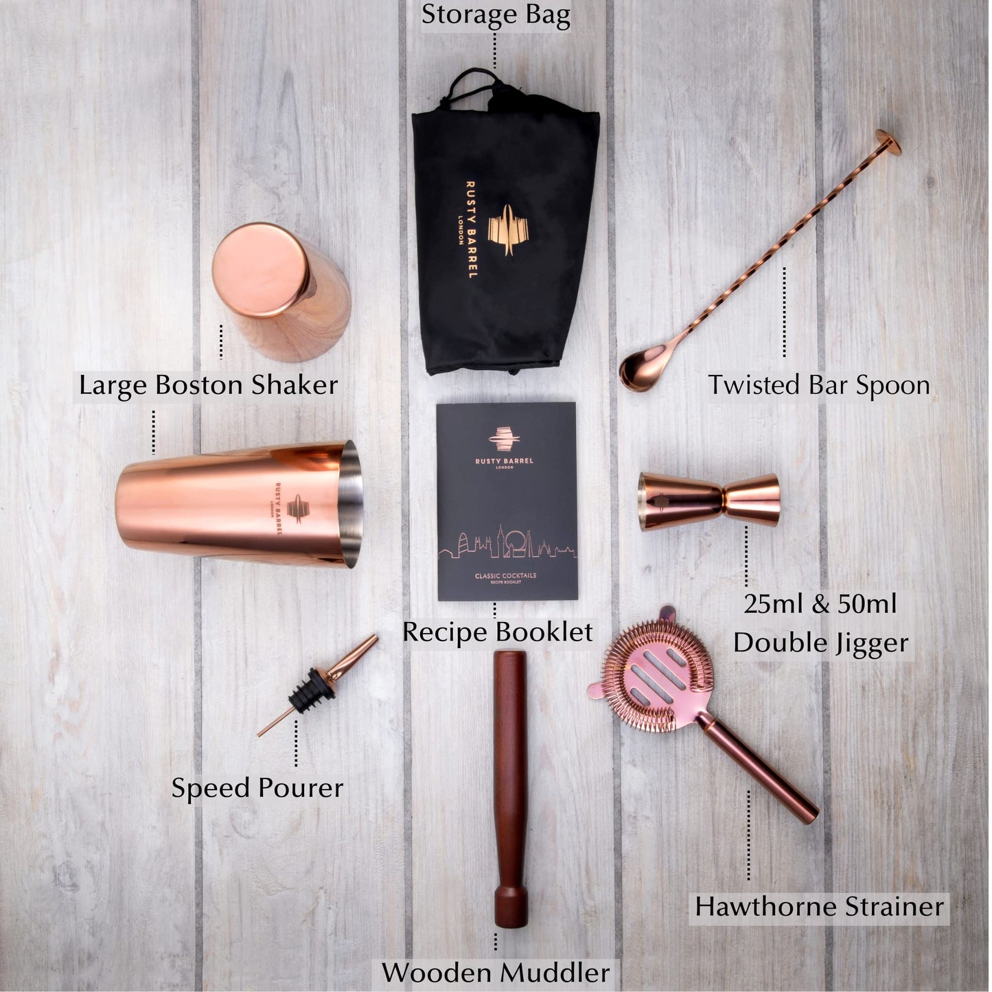 - Rusty Barrel Belgravia Cocktail Making Set | Cocktail Gift Set in Copper with Stainless Steel Boston Shaker -