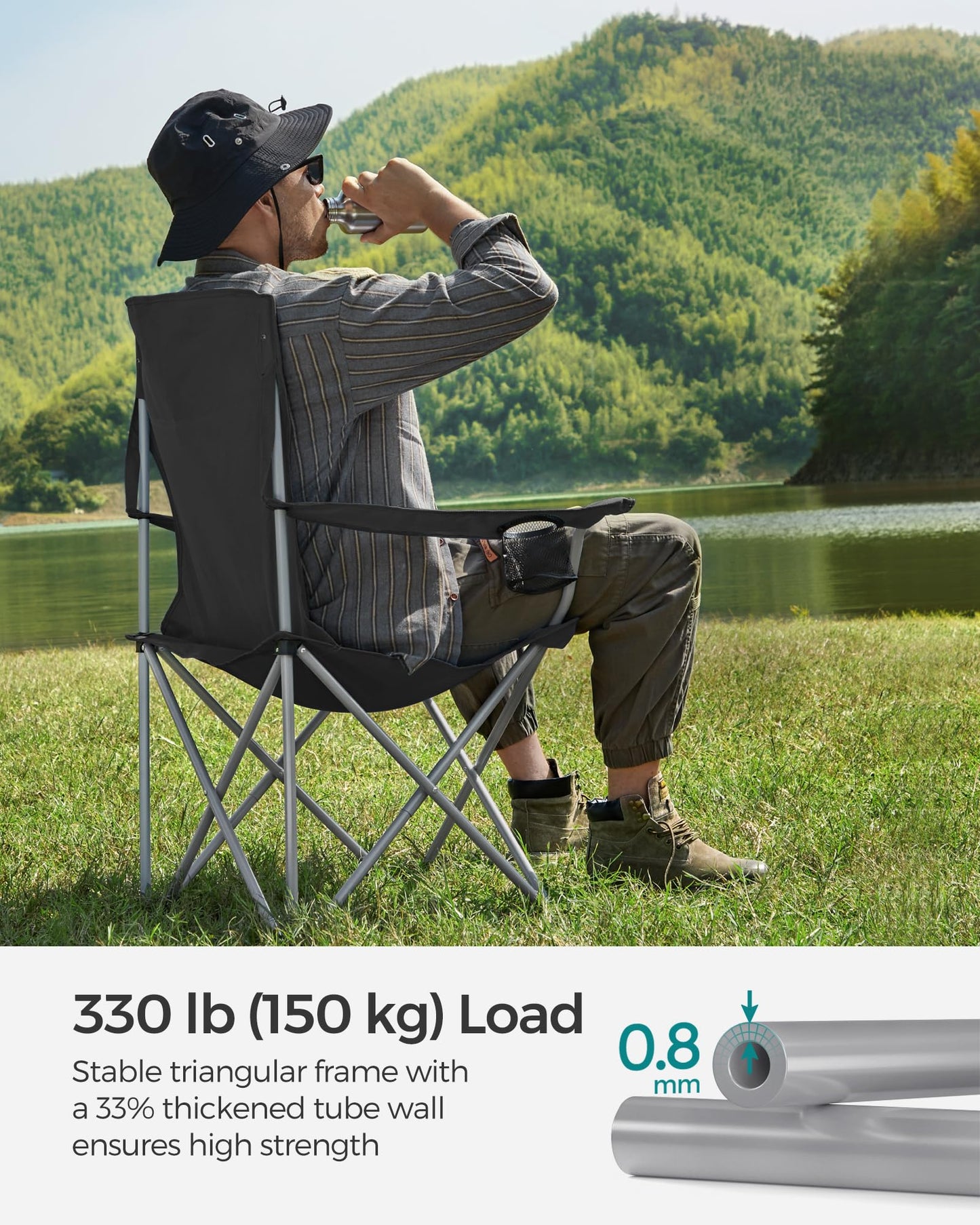 - SONGMICS Set of 2 Folding Camping Chairs | Cup Holder | Heavy Duty Structure | Max. Load Capacity 150 kg | Black -