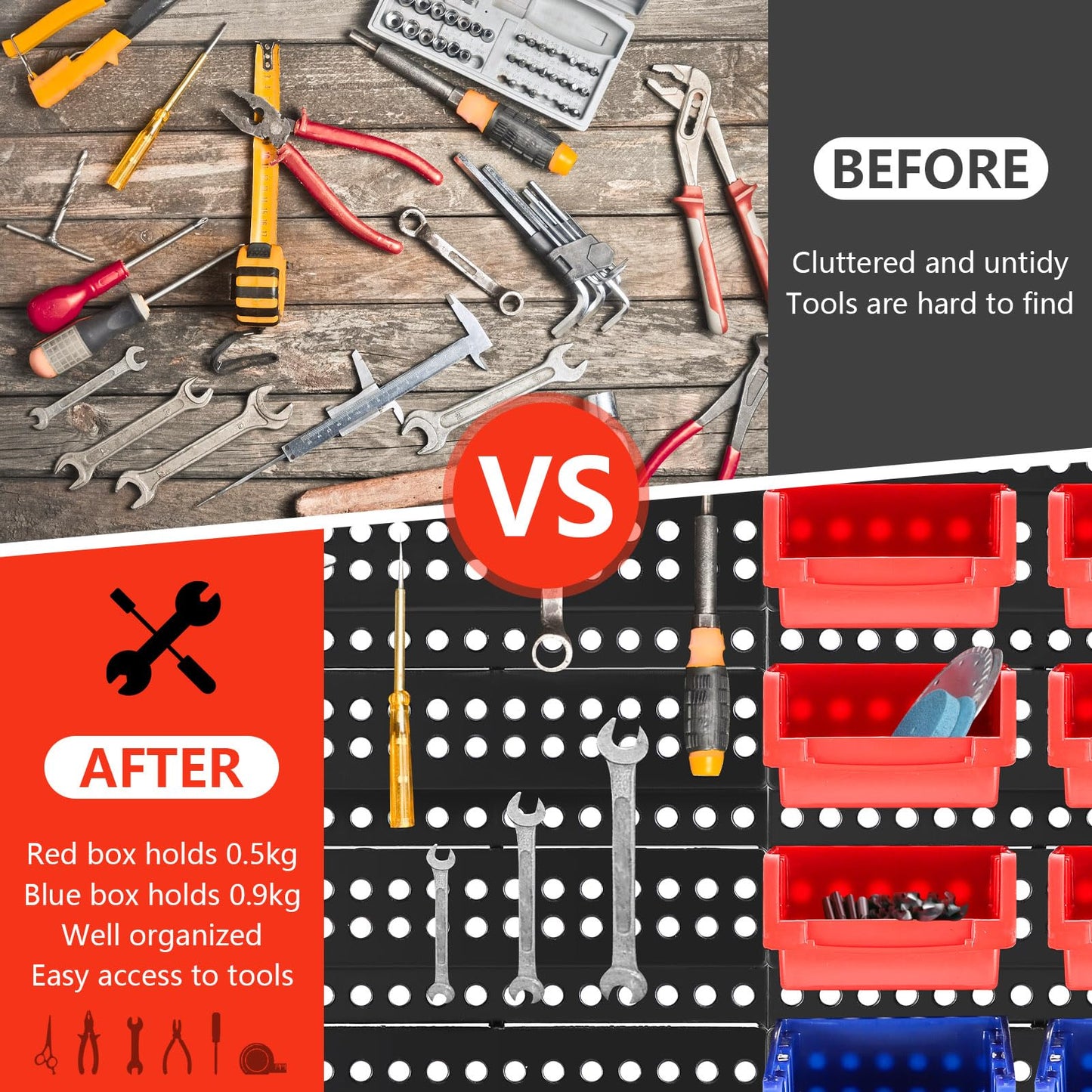 - Holdfiturn 30Pcs Wall Mounted Storage Bins | Backboard DIY Stackable Workshop Storage -