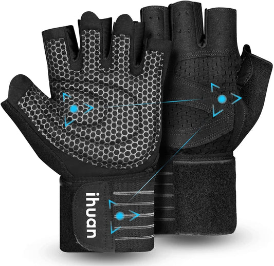 - ihuan Ventilated Weight Lifting | Gym Workout Gloves With Wrist Wrap Support -
