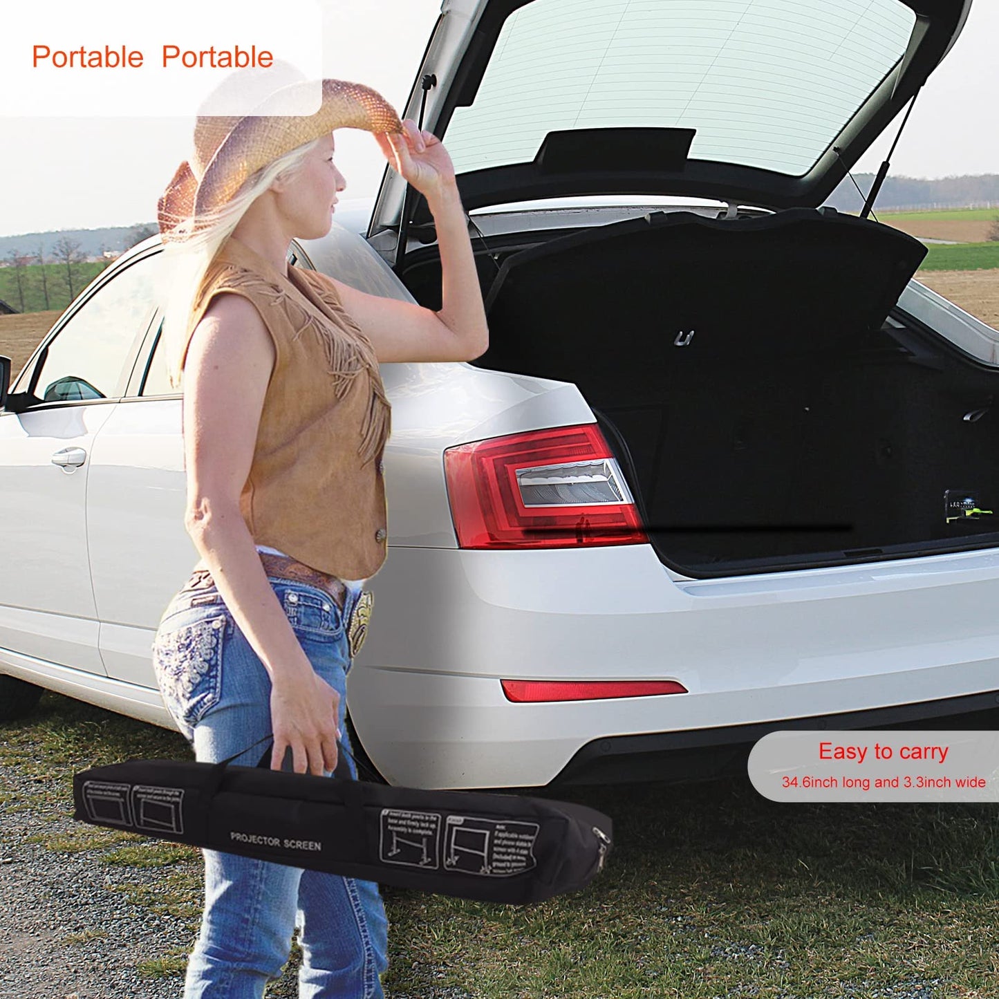 - Projector Screen with Stand | 120 inch Portable Projection Screen | 16:9 4K HD Rear Front Projections -