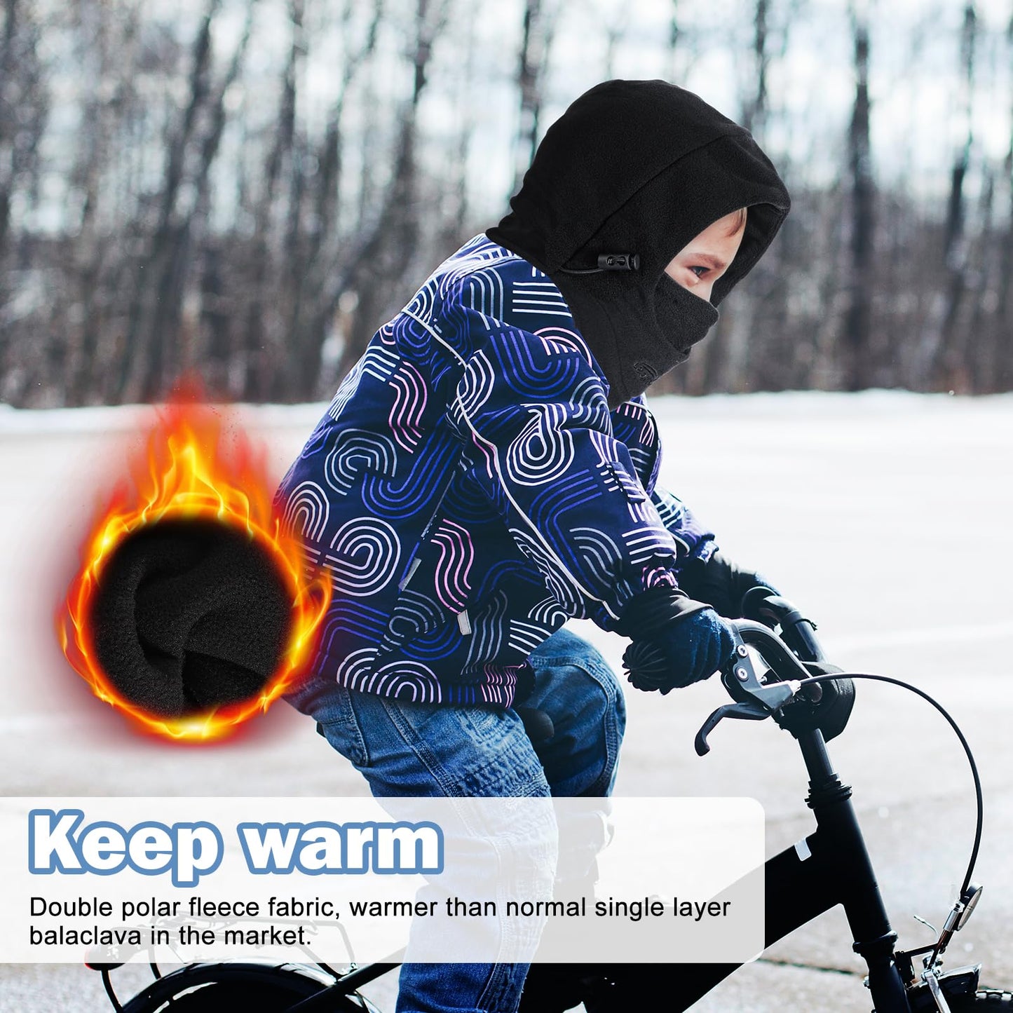 AYPOW Kids Winter Thermal Fleece Balaclava, Multifunctional Windproof Adjustable Face Cover Ski Mask, Warm Fleece Hat Cap Hood Neck Warmer Scarf for Boys Girls Cycling Skating Hiking Outdoor Sports
