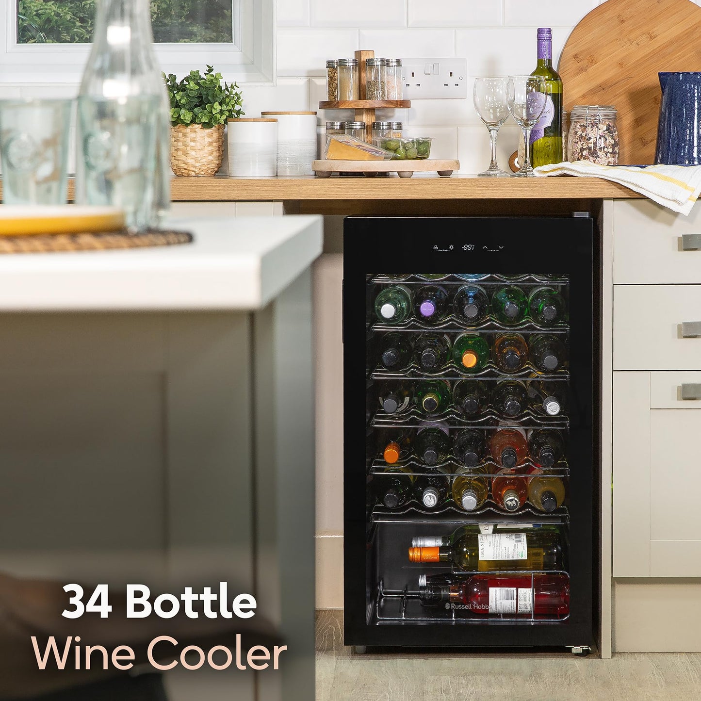 - Russell Hobbs Undercounter Fridge | 93 Litre/34 | Freestanding Wine & Drinks Fridge -