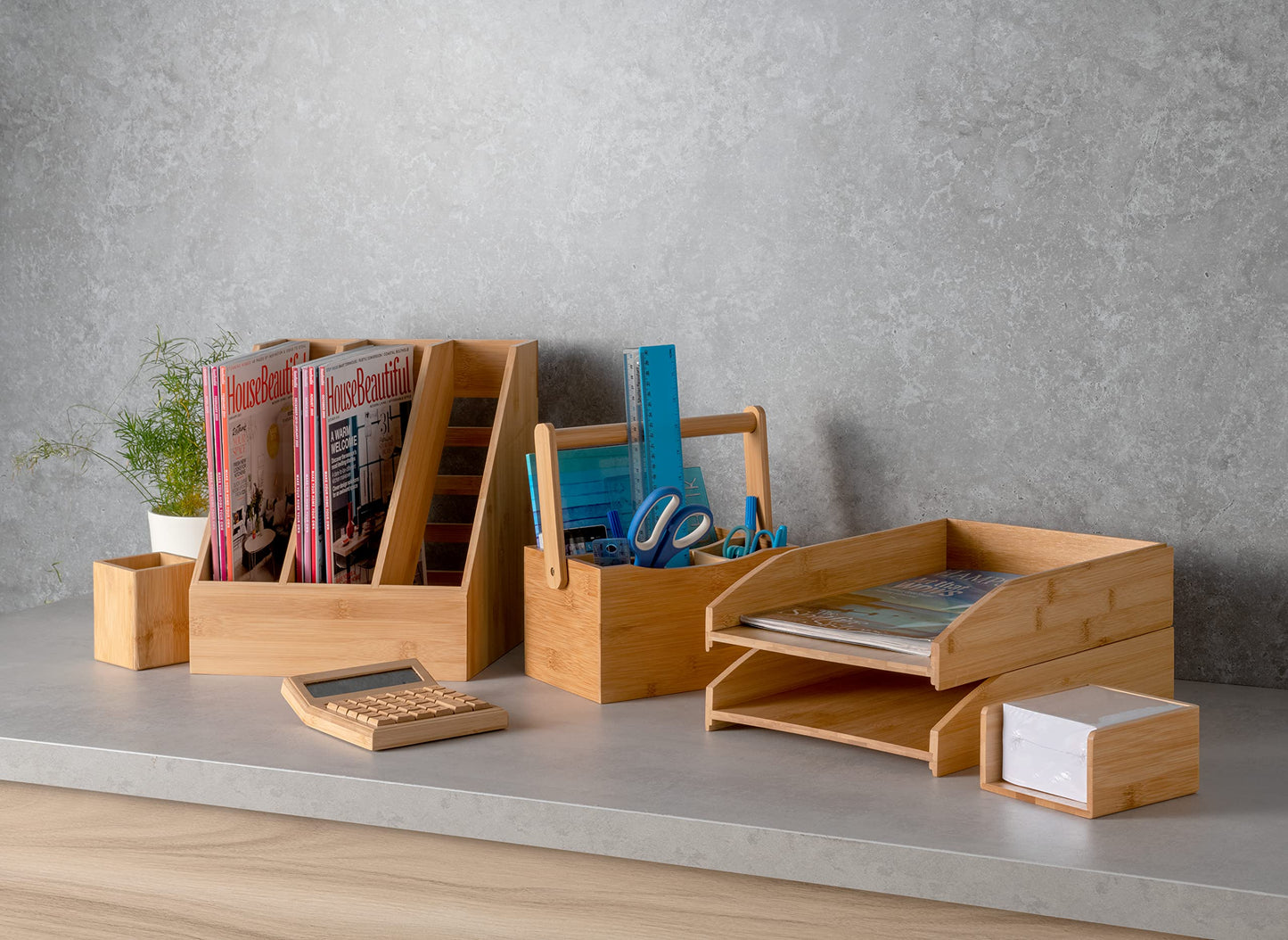 - OSCO Bamboo Square Pen Pot | Wood Pencil Holder | Desk Tidy | Office Organiser -