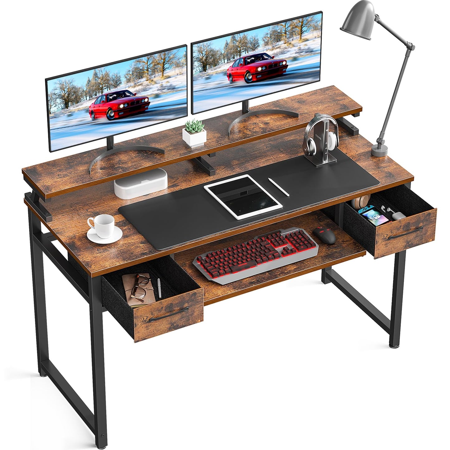- ODK Computer Desk with Drawers | 48 Inch Office Desk with Keyboard Tray -