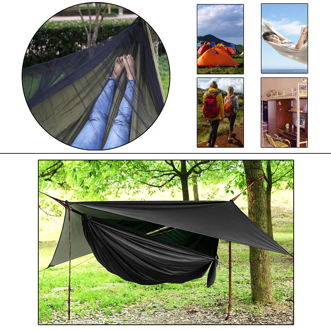 - YCD Camping Hammock Set, Single Double Hammock With Mosquito Net.