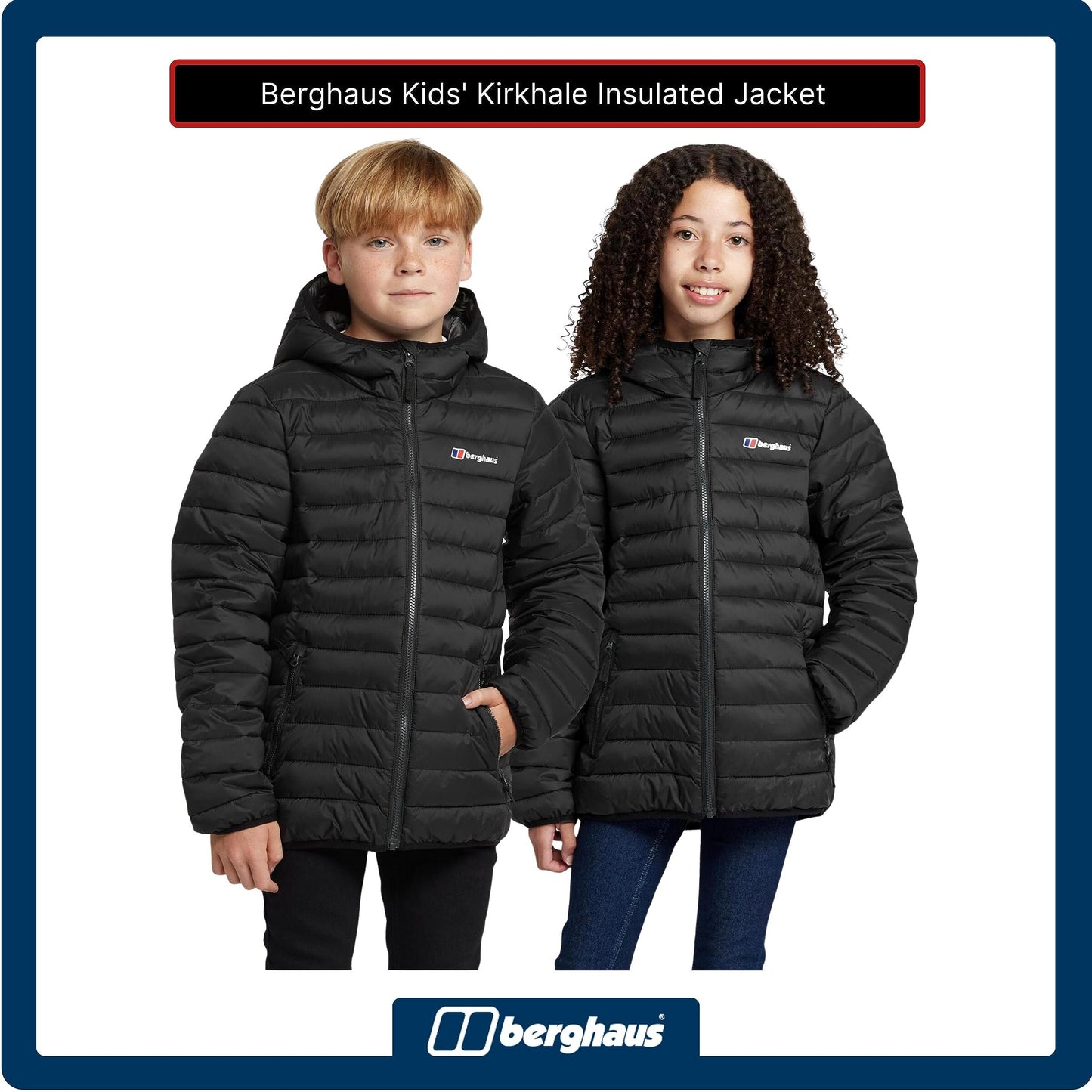 Berghaus Kids' Kirkhale Baffle Jacket with Lightweight Insulation and Water Resistant Fabric, Kids' Winter Jacket, Hiking & Outdoor Recreation Clothing (13 Years, Black)