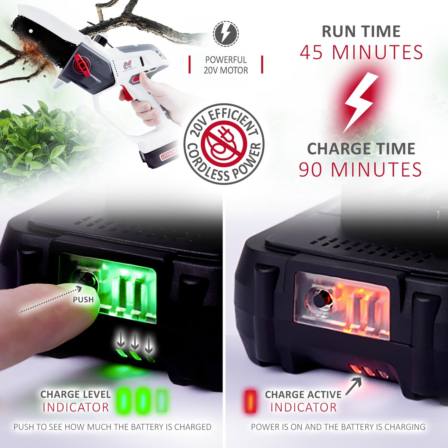 - NETTA Cordless 2-in-1 Pole & Handheld Garden Chainsaw | 20V MAX | Light-Weight | Battery & Charger Included -