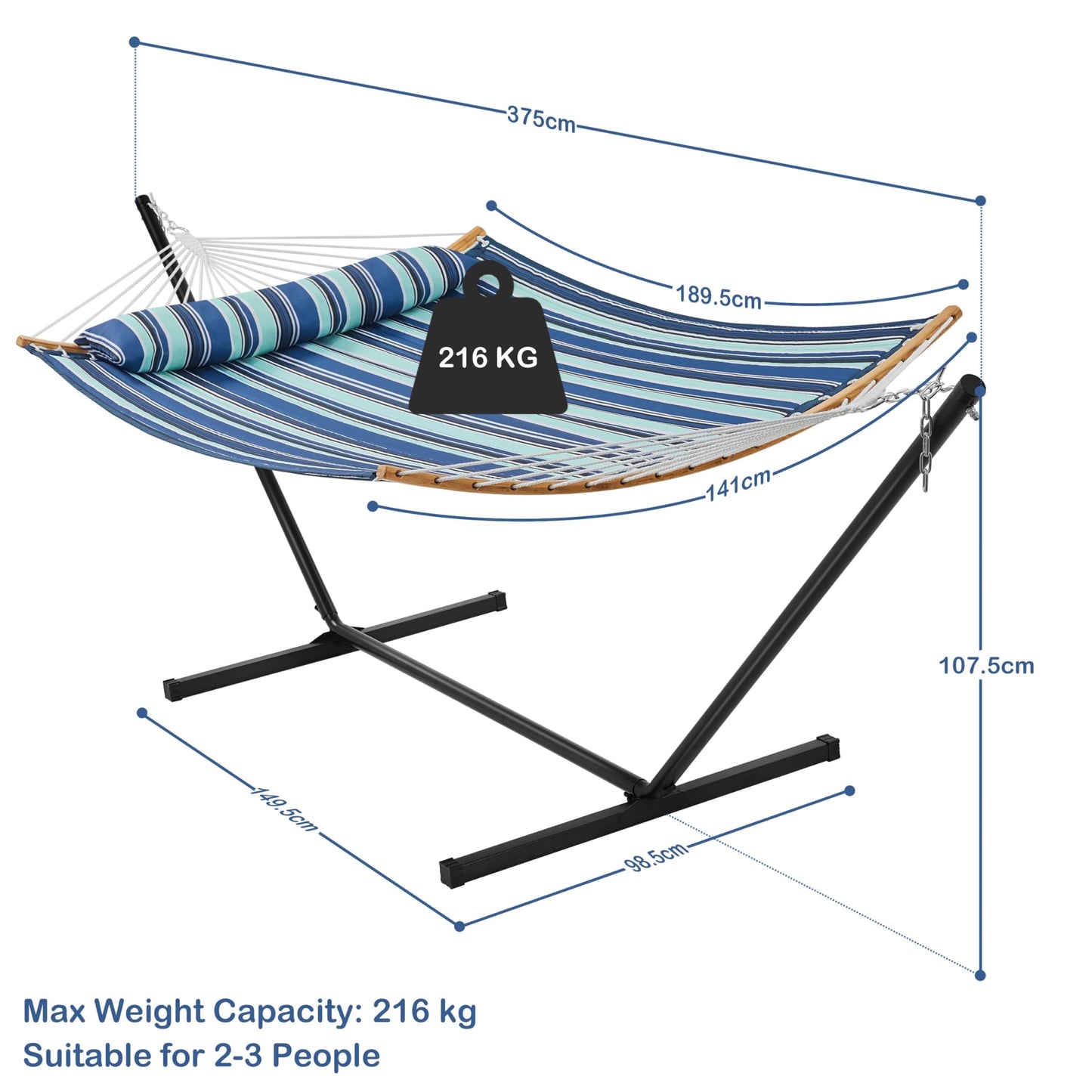 - Yaheetech Hammock w/Stand Set, 2–3 People Padded Hammock & Adjustable Stand.