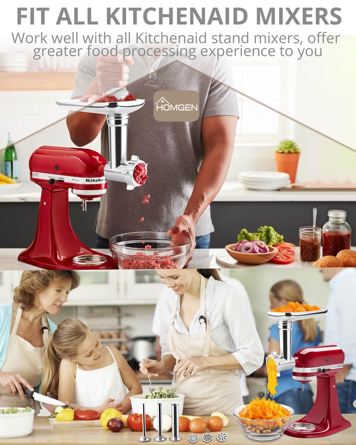 - HOMGEN Meat Grinder Attachment For All Kitchenaid Stand Mixers -