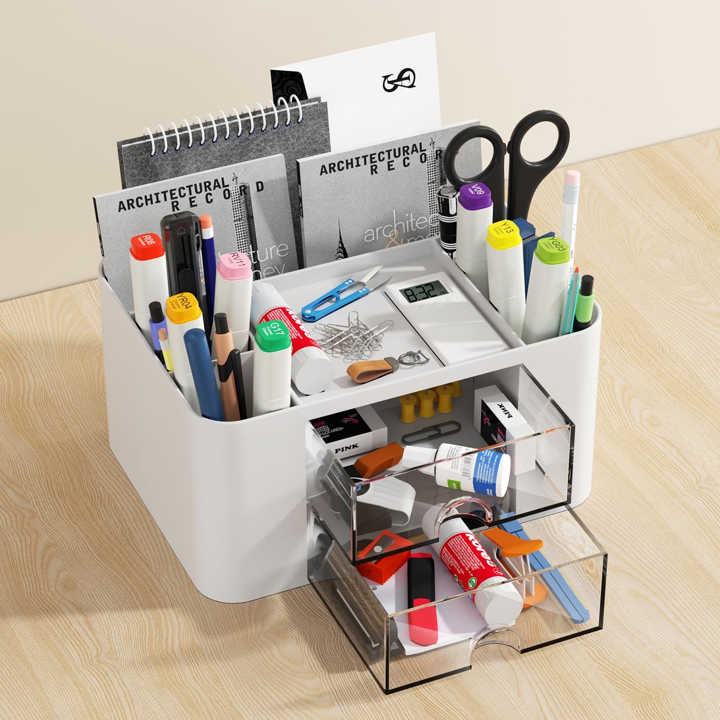 - Senders Desk Organiser | 2 Drawers | Desk Tidy Organiser | Pen Holder -