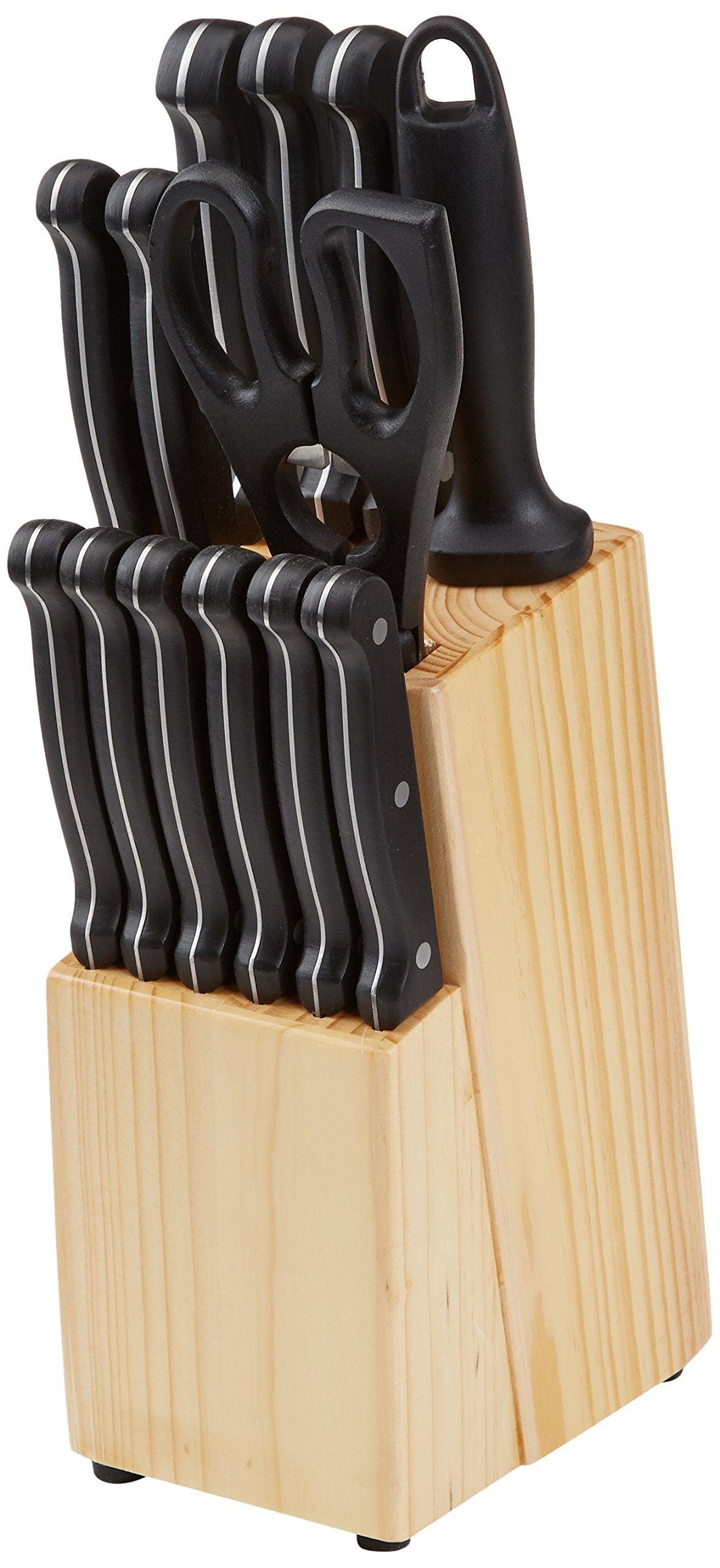 Amazon Basics 14-Piece Knife Set with Block, Black