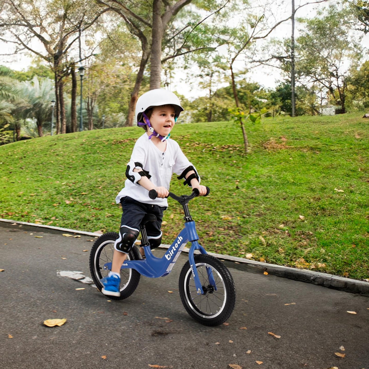 14" Balance Bike for Boys and Girls, Air Tires with Magnesium Alloy Frame, Lightweight No Pedal Kids' Bike for 3-6 Years Old, Training Bike with Adjustable Handlebar and Seat (Bule)