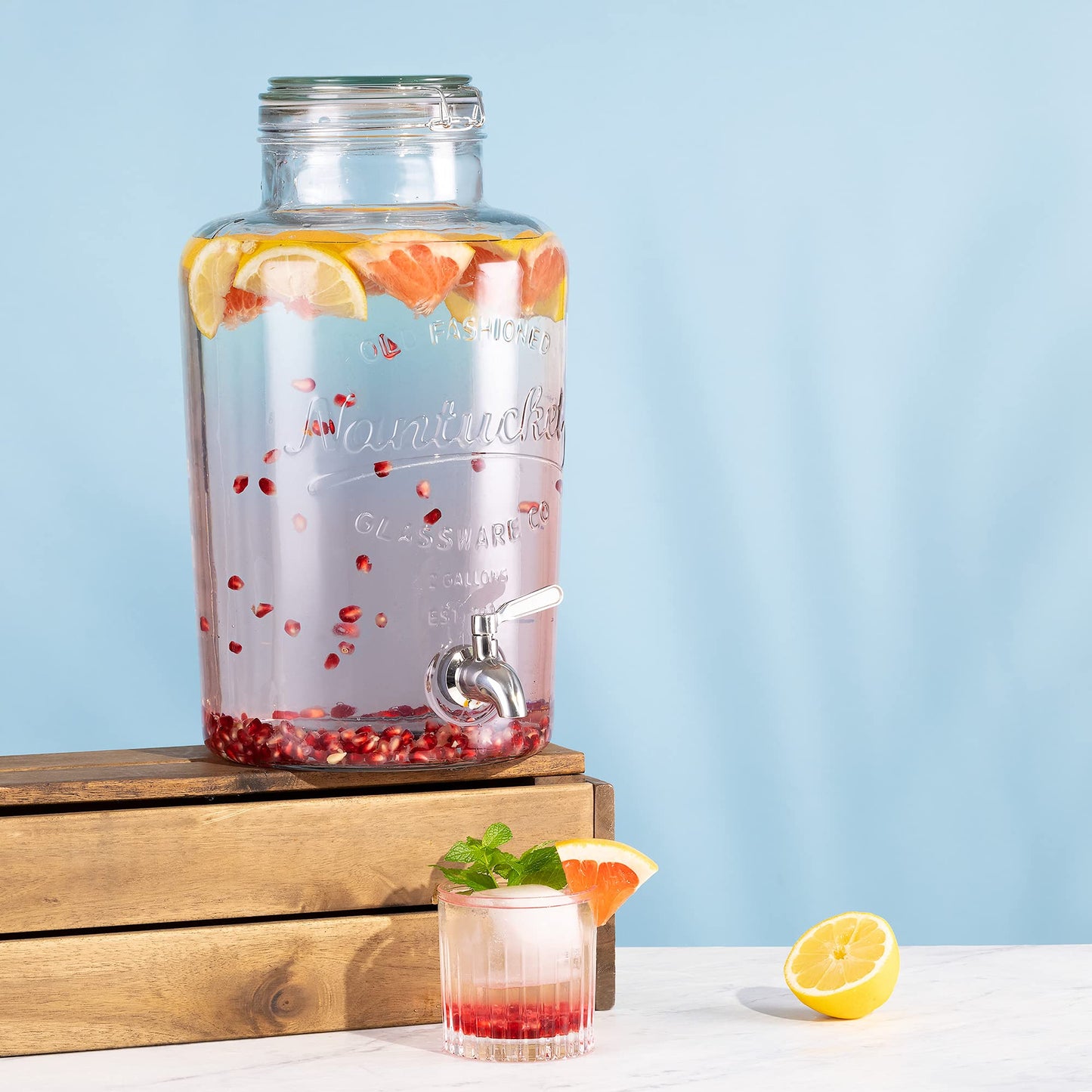 - Navaris Drinks Dispenser with Tap | 8L Glass Drink Jar -