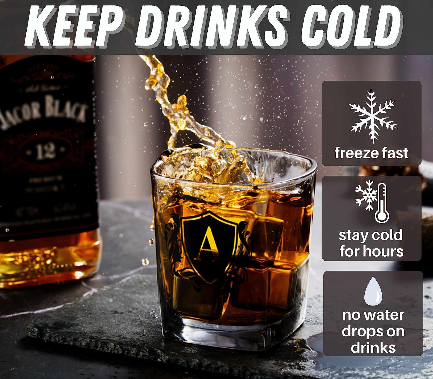 - Whisky Gifts for Men, Personalized Initial Whiskey Glass with Whiskey Stones for Dad