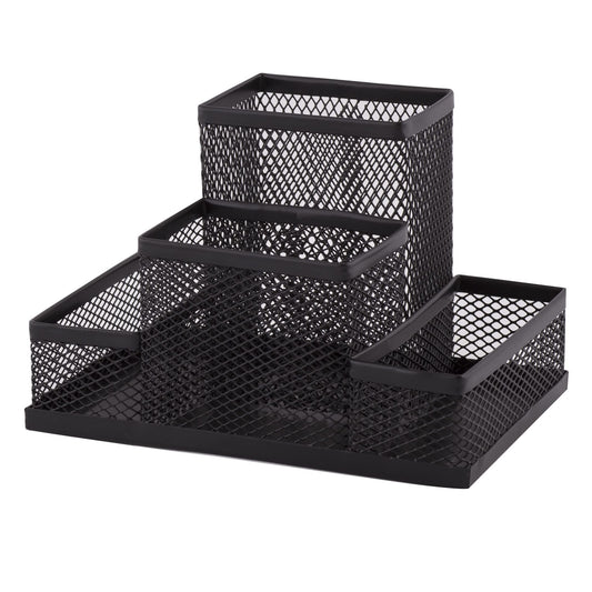 D.RECT Desk Organiser, Pen Holder, Metal Desk Organiser, Office Tray with Memo Holder, Mesh 103 x 154 x 103 mm, Black, (110446)