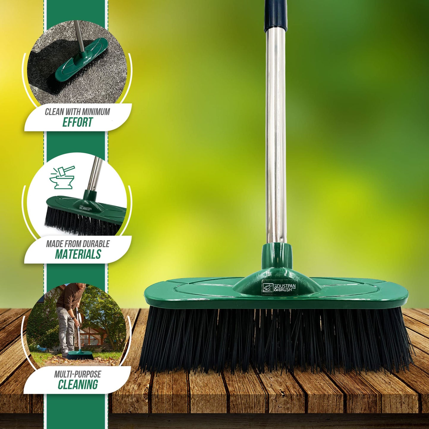 - Yard Broom Outdoor Heavy Duty, 10” Synthetic Hard Bristle Brush Head and 4-Sections Stainless Steel Handle, Stiff Sweeping Broom for Cleaning Gardens, Yards, and Driveways