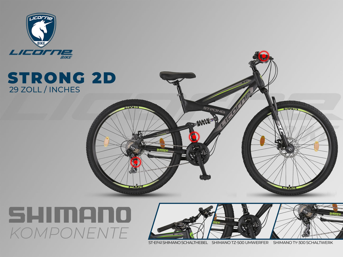 - Licorne Bike Strong D 29 Inch Mountain Bike Fully | Suitable from 150 cm | Front and Rear Disc Brake | Shimano 21 Speed Gears -
