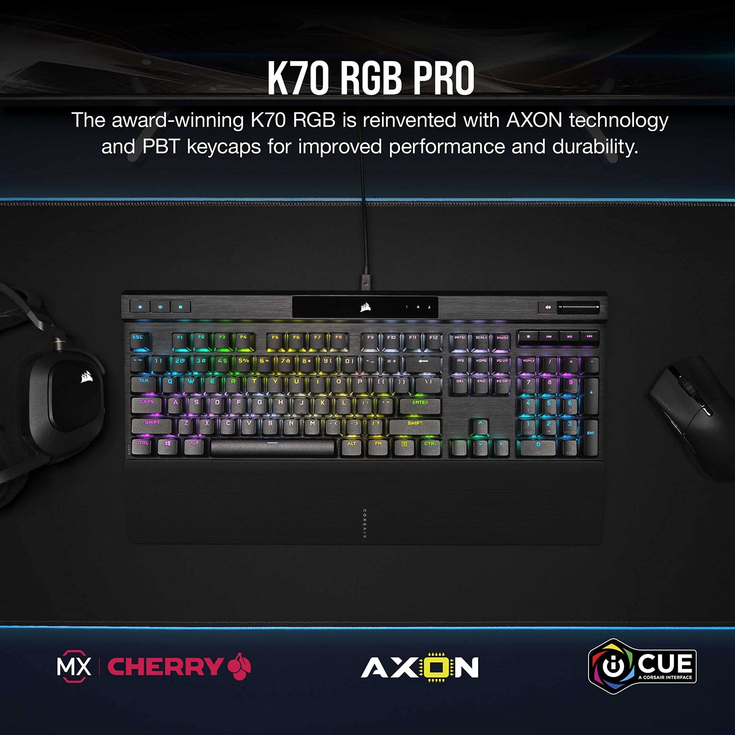 CORSAIR K70 RGB PRO Mechanical Wired Gaming Keyboard – CHERRY MX RED Linear Switches – PBT Double-Shot Keycaps – iCUE Compatible – QWERTY UK – PC, Mac, Xbox – Black