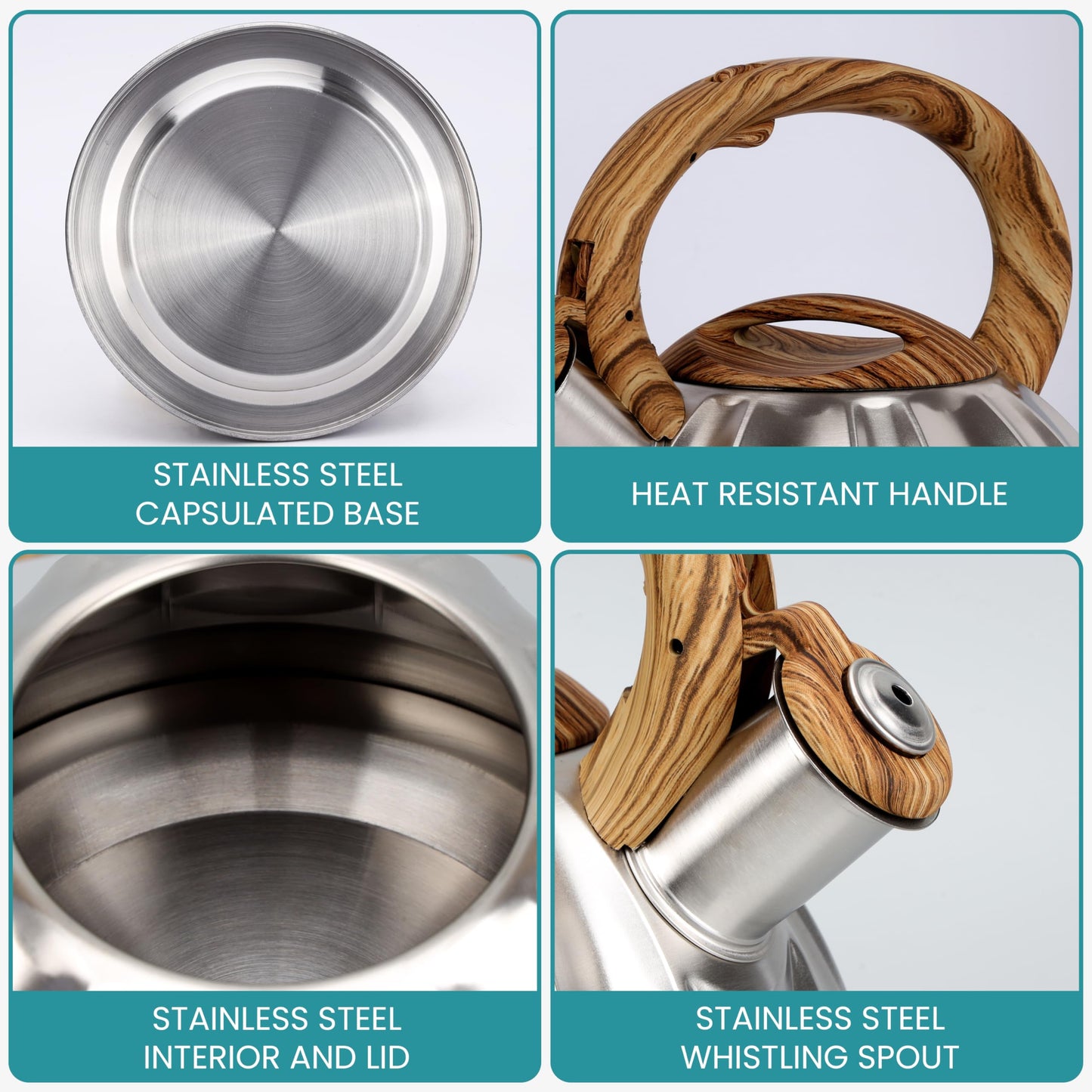 Belle Vous Silver Whistling Tea Kettle - 3L Tea Pot for Stovetop/Induction Stove Top - Stainless Steel Hot Water Camping Kettle Teapot for Tea/Coffee