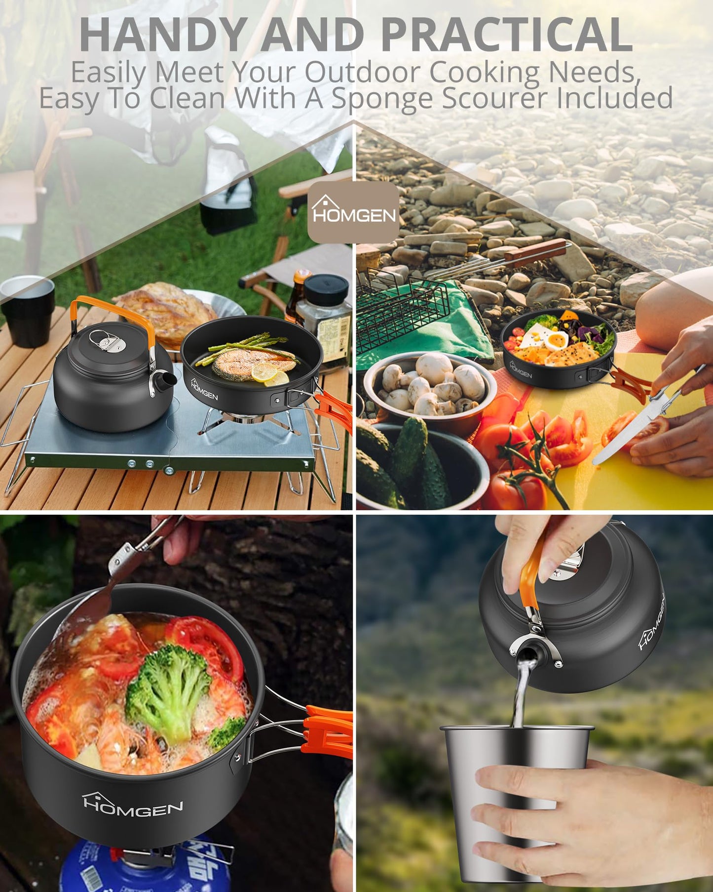 - HOMGEN Camping Cooking Set | Camping Pots and Pans Set | Aluminium Camping Cookware Kit -