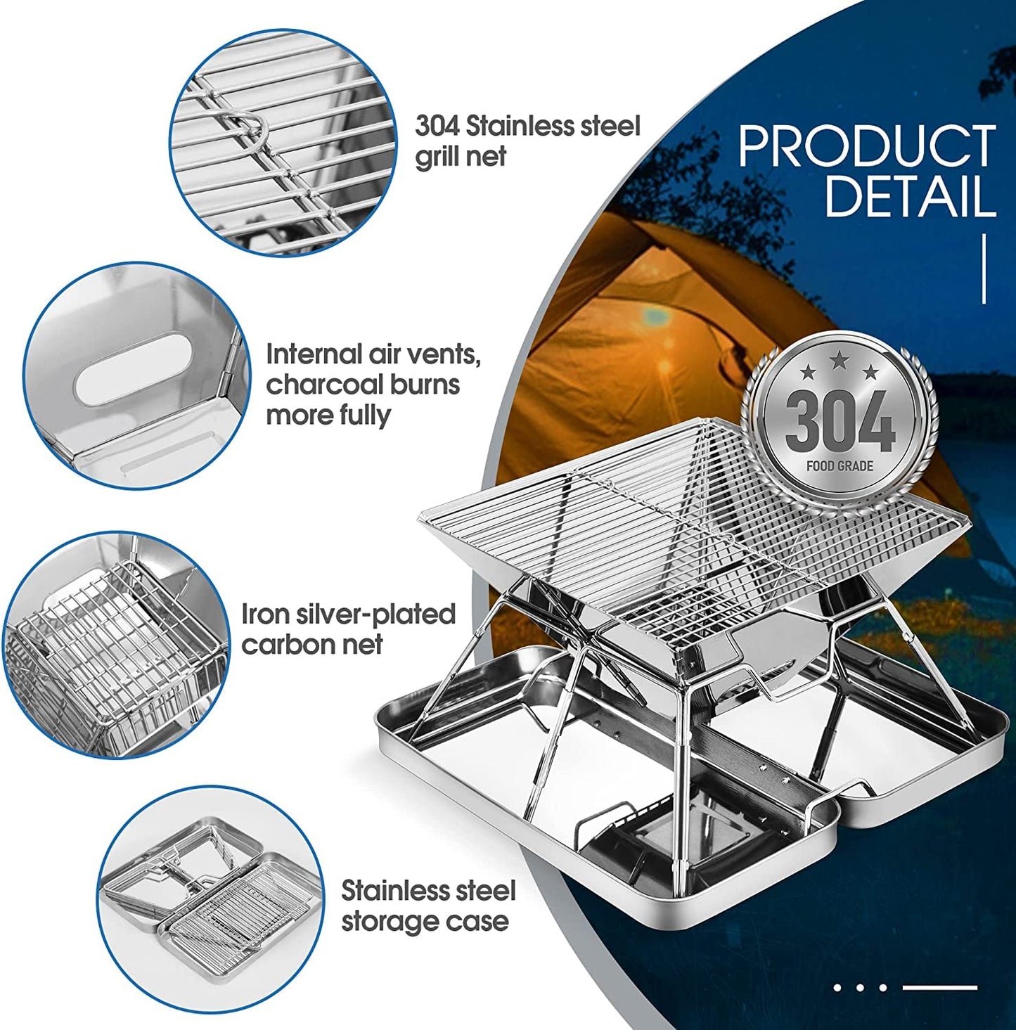 - KAHEIGN Stainless Steel Fire Pit | Foldable BBQ Grill Rack | Portable Campfire Pit -