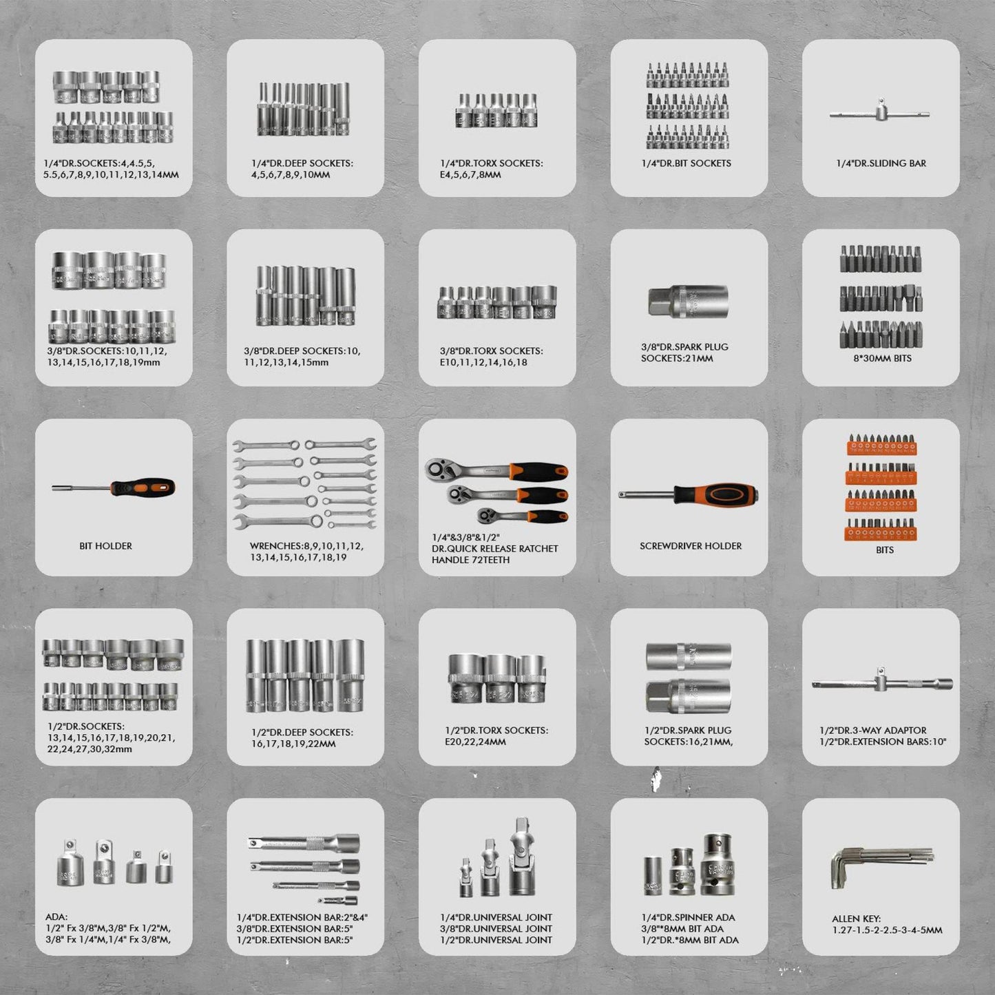 - VonHaus Socket Set - Comprising Socket Wrench, Sockets, Extension Bars, Ratchets and Torx