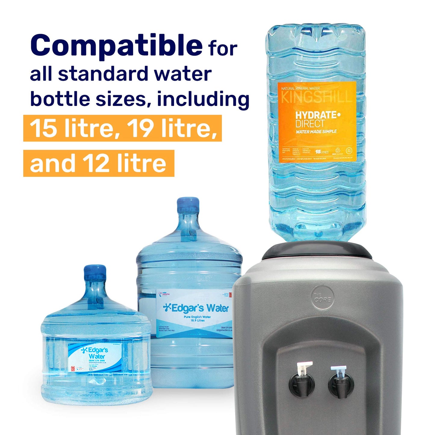 - Hydrate Direct Core Bottled Water Cooler Dispenser | Floor-Standing Water Machine, Easy to Sanitise & Maintain -