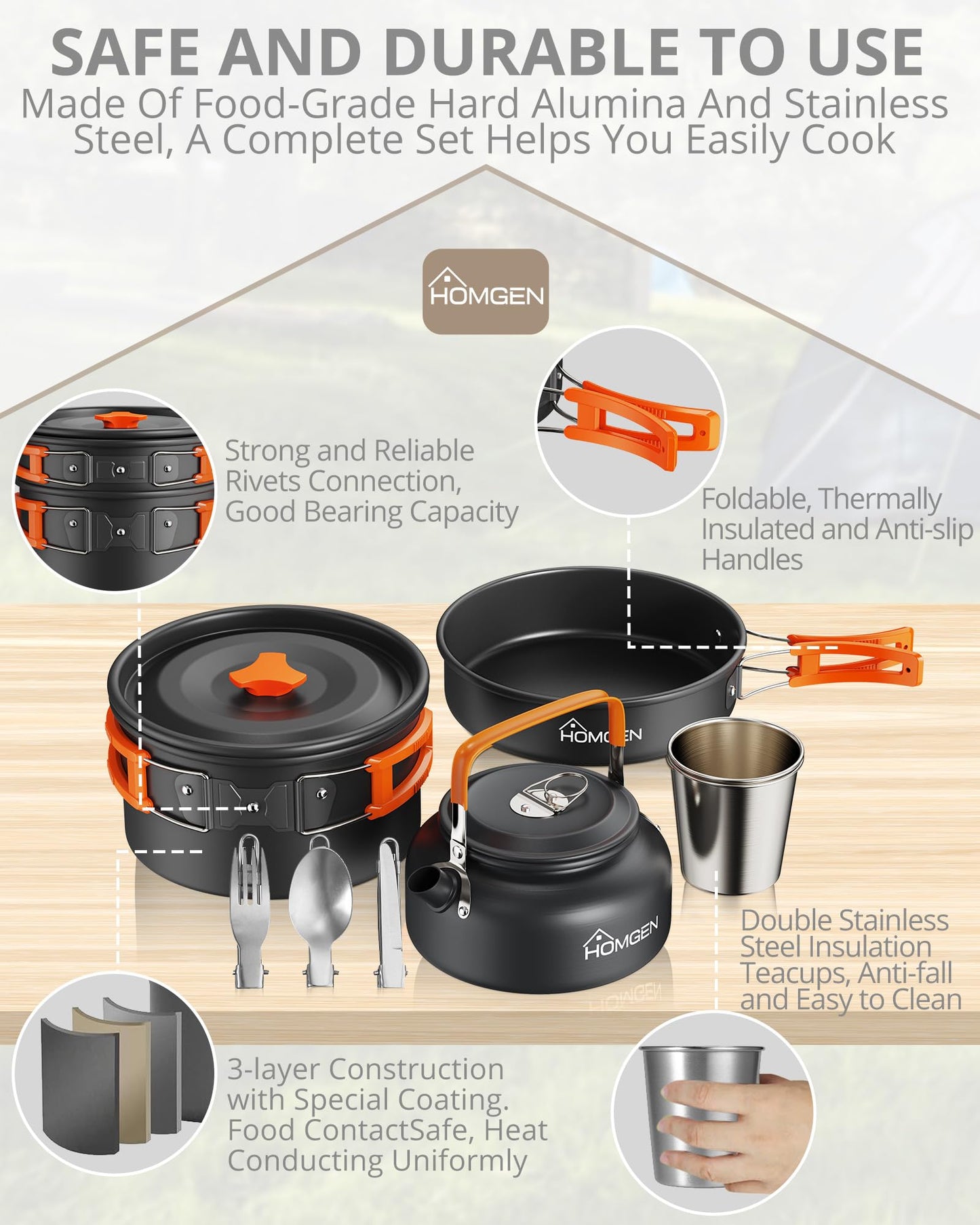- HOMGEN Camping Cooking Set | Camping Pots and Pans Set | Aluminium Camping Cookware Kit -