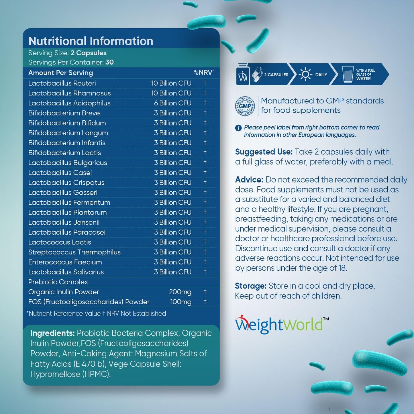 Bio Cultures Complex Probiotics and Prebiotics - 77 Billion CFU - 20 Live Bacterial Cultures - 60 Probiotic Complex Capsules for Women & Men - Lactobacillus Acidophilus, Gasseri, Rhamnosus & Reuteri
